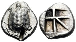 ISLANDS OFF ATTICA, Aegina. Circa 456/45-431 BC. Stater (Silver, 22.5 mm, 11.67 g). Land tortoise with segmented shell. Rev. Incuse square with a skew...