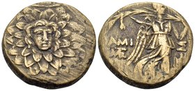 PONTOS. Amisos. Time of Mithradates VI Eupator, circa 85-65 BC. (Bronze, 19 mm, 6.47 g, 1 h). Aegis. Rev. AMI-ΣOΥ Nike walking right, holding palm tie...