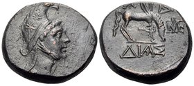 BITHYNIA. Dia. Circa 85-65 BC. (Bronze, 22 mm, 12.07 g, 11 h). Head of Perseus to right, wearing Phrygian helmet decorated with stars. Rev. ΔIAΣ Pegas...
