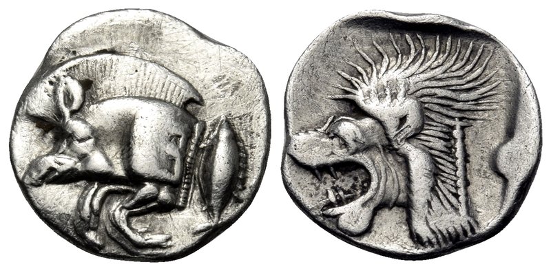 MYSIA. Kyzikos. Circa 525-475 BC. Obol (Silver, 11.5 mm, 0.83 g, 3 h). Forepart ...