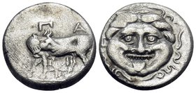 MYSIA. Parion. 4th century BC. Hemidrachm (Silver, 14 mm, 2.19 g, 6 h). ΠΑ - ΡΙ Bull standing left, head turned back to right; below, star. Rev. Gorgo...