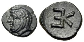 TROAS. Kebren. Circa 412-399 BC. Half chalkous (Bronze, 9 mm, 0.71 g, 12 h). Head of a satrap left, wearing tiara. Rev. KE monogram. SNG Copenhagen 26...