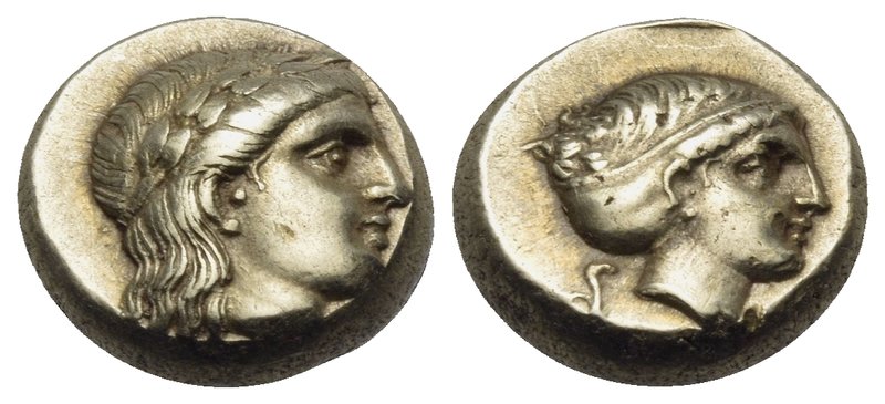 LESBOS. Mytilene. Circa 377-326 BC. Hekte (Electrum, 10 mm, 2.57 g). Laureate he...