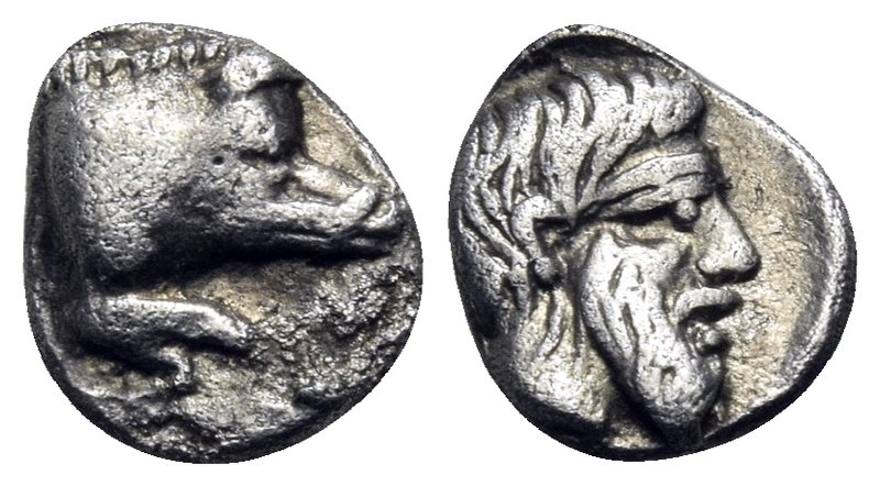 CARIA. Euromos. 5th century BC. Hemiobol (Silver, 8 mm, 0.41 g, 1 h). Forepart o...
