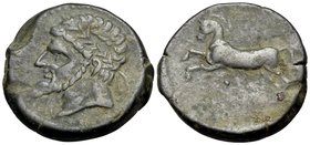 NUMIDIA. Massinissa or Micipsa. 203-148 BC or 148-118 BC. Unit (Bronze, 27 mm, 14.19 g, 12 h). Laureate and bearded head to left. Rev. Horse galloping...