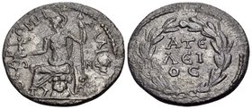 CARIA. Alabanda. Early 3rd century AD. (Bronze, 24 mm, 5.45 g, 12 h), Struck under Ateleios. ΘEA PΩMH AΛABANΔE/Ω-N Roma seated left on cuirass, holdin...