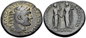 PISIDIA. Apollonia-Mordiaeum. Time of Caracalla, 211-217. Tetrassarion (Bronze, 30 mm, 19.31 g, 6 h), in alliance with Lykia. AΛЄΞA KTIC AΠΟΛΛΩNIATΩN ...
