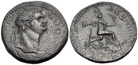CILICIA. Aegeae. Domitian, 81-96. (Bronze, 31 mm, 14.14 g, 1 h), year BMP (142) = 95-96. ΑΥΤΟ ΚΑΙΣΑΡ ΔΟΜΙΤΙΑΝΟΣ ΣΕΒΑΣ ΓΕΡΜΑΝΙ Laureate head of Domitia...