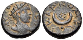MESOPOTAMIA. Carrhae. Elagabalus, 218-222. (Bronze, 16 mm, 4.48 g, 6 h). AYT ANTΩNEI Radiate, draped and cuirassed bust of Elagabalus to right. Rev. K...