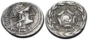 M. Caecilius Q.f. Q.n. Metellus, 127 BC. Denarius (Silver, 18.5 mm, 3.79 g, 1 h), Rome. ROMA Head of Roma to right, wearing winged helmet; mark of val...