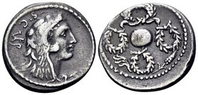 Faustus Cornelius Sulla, 56 BC. Denarius (Silver, 20 mm, 3.54 g, 3 h), Rome. S•C FAVSTVS ( in the form of a monogram Head of youthful Hercules to righ...