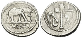 Julius Caesar, April-August 49 BC. Denarius (Silver, 20 mm, 4.00 g, 11 h), mint moving with Caesar in Northern Italy. CAESAR Elephant to right, trampl...