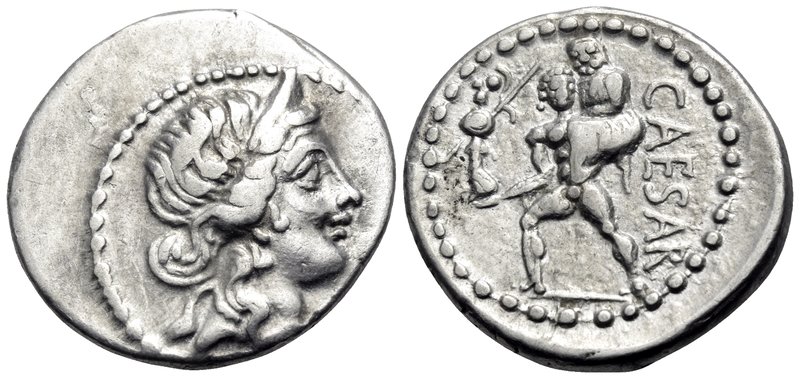 Julius Caesar, Late 48-47 BC. Denarius (Silver, 18 mm, 3.92 g, 6 h), military mi...