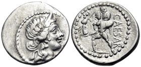 Julius Caesar, Late 48-47 BC. Denarius (Silver, 18 mm, 3.92 g, 6 h), military mint traveling with Caesar in North Africa. Diademed head of Venus to ri...