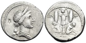 Julius Caesar, late 46-early 45 BC. Denarius (Silver, 19 mm, 3.62 g, 6 h), military mint traveling with Caesar in Spain. Diademed head of Venus to rig...
