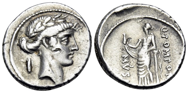 Q. Pomponius Musa, 56 BC. Denarius (Silver, 28 mm, 4.08 g, 6 h), Rome. Laureate ...