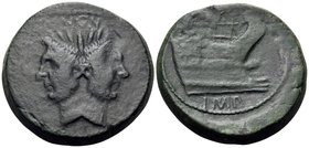 Sextus Pompey, 42-38 BC. As (Bronze, 32 mm, 28.70 g, 11 h), uncertain Sicilian mint. MAGN Laureate, janiform head with the features of Cn. Pompeius Ma...