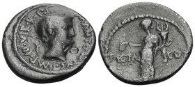 Mark Antony, 41 BC. Denarius (Silver, 18 mm, 3.49 g, 2 h), mint moving with Antony in Asia Minor. M ANTONIVS IMP III VI R P C Bare head of Antony to r...