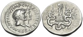 Mark Antony and Octavia, 39 BC. Cistophorus (Silver, 28 mm, 12.04 g, 1 h), Ephesus, summer-autumn 39. M•ANTONIVS•IMP •COS• DESIG•ITER ET•TERT• Conjoin...