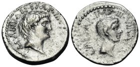 Mark Antony and Octavian, 39 BC. Denarius (Silver, 19 mm, 2.94 g, 6 h), Mint moving with Mark Antony possibly in central Italy. M•ANTON•IMP•III•VIR•R•...