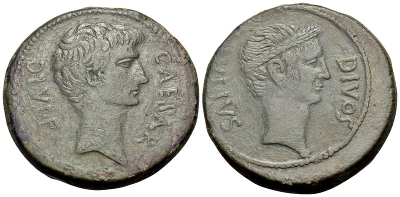 The Triumvirs. Octavian and Divus Julius Caesar, 38 BC. Sestertius (Orichalcum, ...