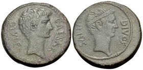 The Triumvirs. Octavian and Divus Julius Caesar, 38 BC. Sestertius (Orichalcum, 30 mm, 19.22 g, 11 h), mint in Southern Italy(?). CAESAR DIVI F Bare h...