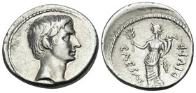 The Triumvirs. Octavian, autumn 32-summer 31 BC. Denarius (Silver, 19 mm, 3.95 g, 11 h), uncertain Italian mint, possibly Rome. Bare head of Octavian ...