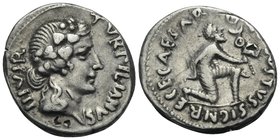 Augustus, 27 BC-AD 14. Denarius (Silver, 20 mm, 4.09 g, 9 h), under the moneyer P. Petronius Turpilianus, Rome , 19-18 BC. TVRPILIANVS III•VIR• Head o...