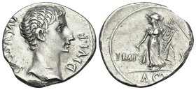 Augustus, 27 BC-AD 14. Denarius (Silver, 18.5 mm, 3.56 g, 3 h), Lugdunum, 15-13. AVGVSTVS DIVI F Bare head of Augustus to right. Rev. IMP X / ACT Apol...