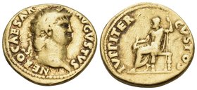 Nero, 54-68. Aureus (Gold, 18.5 mm, 7.17 g, 6 h), Rome, 64-65. NERO CAESAR AVGVSTVS Laureate head of Nero to right. Rev. IVPPITER CVSTOS Jupiter seate...
