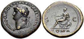 Nero, 54-68. Sestertius (Orichalcum, 36.5 mm, 27.81 g, 6 h), Rome, circa 65. NERO CLAVD CAESAR AVG GER P M TR P IMP P P Laureate head of Nero to left....