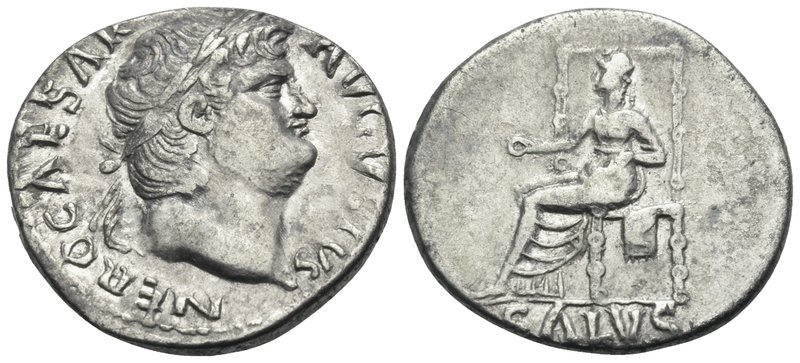 Nero, 54-68. Denarius (Silver, 18 mm, 2.99 g, 5 h), Rome, 65-66. NERO CAESAR AVG...