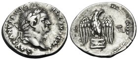 Vespasian, 69-79. Denarius (Silver, 19 mm, 3.25 g, 6 h), Rome. IMP CAESAR VESPASIANVS AVG Laureate head of Vespasian to right. Rev. COS - VII Eagle wi...