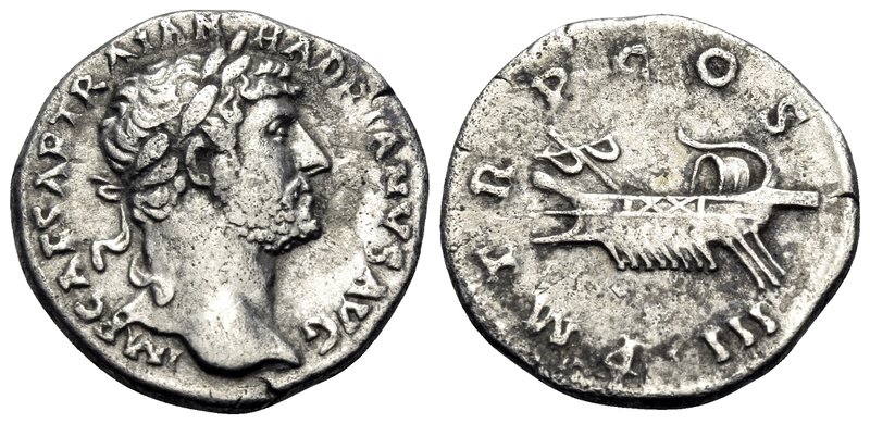 Hadrian, 117-138. Denarius (Silver, 17.5 mm, 3.29 g, 7 h), Rome, 119-125. IMP CA...