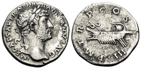 Hadrian, 117-138. Denarius (Silver, 17.5 mm, 3.29 g, 7 h), Rome, 119-125. IMP CAESAR TRAIAN HADRIANVS AVG Laureate head of Hadrian to right. Rev. P M ...