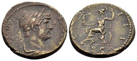 Hadrian, 117-138. Semis (Orichalcum, 18 mm, 4.16 g, 5 h), probably struck for use in the East, Rome, 125-128. HADRIANVS AVGVSTVS Laureate and draped b...