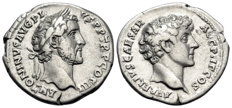 Antoninus Pius, with Marcus Aurelius as Caesar, 138-161. Denarius (Silver, 18 mm...