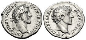 Antoninus Pius, with Marcus Aurelius as Caesar, 138-161. Denarius (Silver, 18 mm, 2.97 g, 12 h), Rome, 141-143. ANTONINVS AVG PI-VS P P TR P COS III L...
