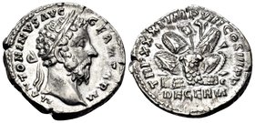 Marcus Aurelius, 161-180. Denarius (Silver, 18.5 mm, 3.45 g, 6 h), Rome, 177. M ANTONINVS AVG GERM SARM Laureate head of Marcus Aurelius to right. Rev...