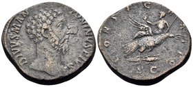 Divus Marcus Aurelius, died 180. Sestertius (Orichalcum, 31.5 mm, 22.71 g, 12 h), consecration issue, struck under Commodus, Rome, 180. DIVVS• M• AN-T...