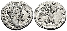 Septimius Severus, 193-211. Denarius (Silver, 17.5 mm, 3.41 g, 12 h), Emesa (Homs), 194-195. IMP CA L SEP SEV PER AVG COS II Laureate head of Septimiu...