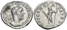 Macrinus, 217-218. Denarius (Silver, 20 mm, 3.03 g, 12 h), Rome, 218. IMP C M OPEL SEV MACRINVS AVG Laureate and cuirassed bust of Macrinus to right. ...