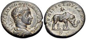 Elagabalus, 218-222. As (Copper, 26 mm, 9.66 g, 12 h). IMP CAES M AVR ANTONINVS PIVS AVG Laureate, draped and cuirassed bust of Elagabalus to right, s...