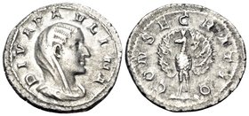 Diva Paulina, died before 235. Denarius (Silver, 20.5 mm, 2.71 g, 12 h), Rome. DIVA PAVLINA Veiled and draped bust of Diva Paulina to right. Rev. CONS...