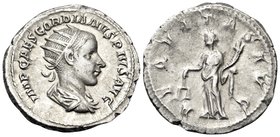 Gordian III, 238-244. Antoninianus (Silver, 22 mm, 2.99 g, 7 h), Rome, March -May 240. IMP CAES GORDIANVS PIVS AVG Radiate, draped and cuirassed bust ...