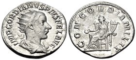 Gordian III, 238-244. Antoninianus (Silver, 21 mm, 4.27 g, 7 h), Rome, 240. IMP GORDIANVS PIVS FEL AVG Radiate, draped and cuirassed bust of Gordian I...