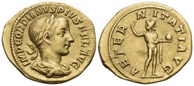 Gordian III, 238-244. Aureus (Gold, 21 mm, 4.61 g, 6 h), Rome, 240-243. IMP GORDIANVS PIVS FEL AVG Laureate, draped, and cuirassed bust of Gordian to ...