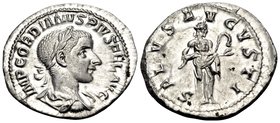 Gordian III, 238-244. Denarius (Silver, 20 mm, 2.95 g, 2 h), Rome, 240. IMP GORDIANVS PIVS FEL AVG Laureate, draped and cuirassed bust of Gordian to r...