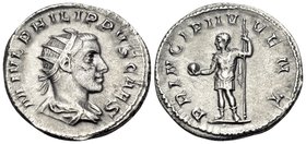 Philip II, as Caesar, 244-247. Antoninianus (Silver, 22 mm, 3.98 g, 6 h), Rome, 246. M IVL PHILIPPVS CAES Radiate, and draped bust of Philip to right,...