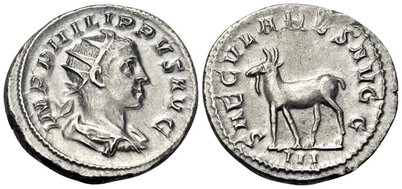 Philip II, 247-249. Antoninianus (Silver, 22.5 mm, 4.00 g, 1 h), issued to comme...